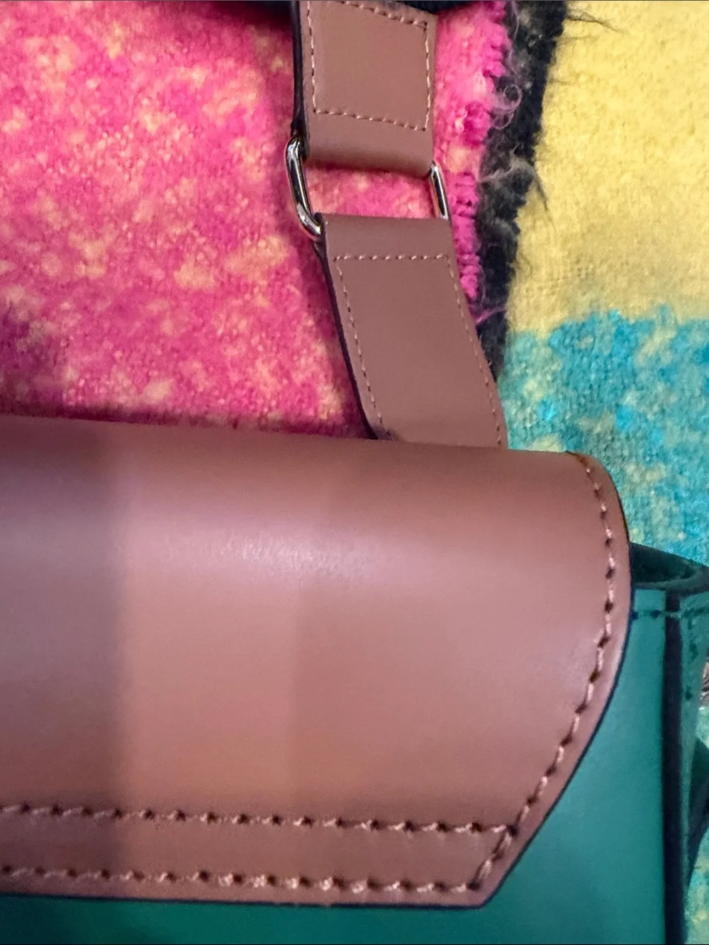 Italina Green & Brown original Leather Crossbody Bag with Matching Pouch